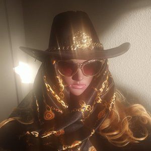 Classy Black Hat with Gold Chain & Lion head and Scarf